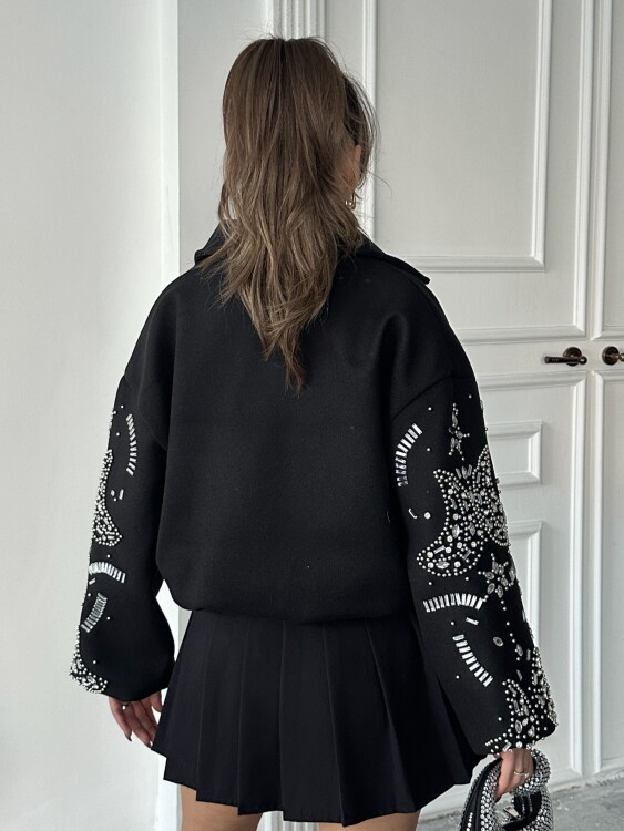 Nastur Bomber Taşlı Ceket - Siyah - 2