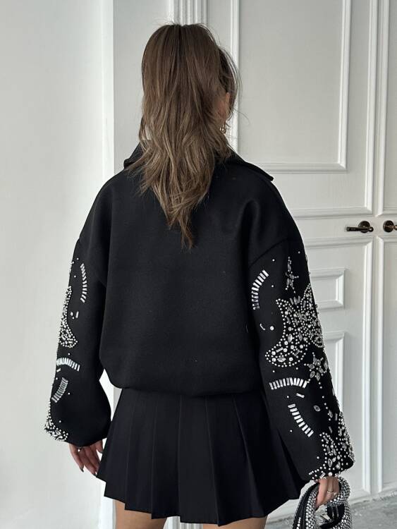 Nastur Bomber Taşlı Ceket - Siyah - 2