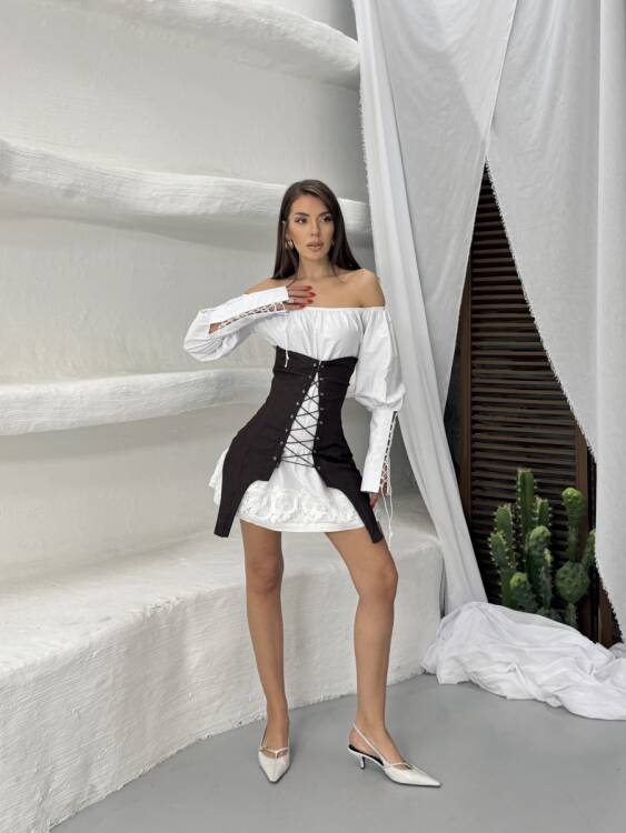 NERS Korseli Elbise 3122 - Acı Kahve - 4