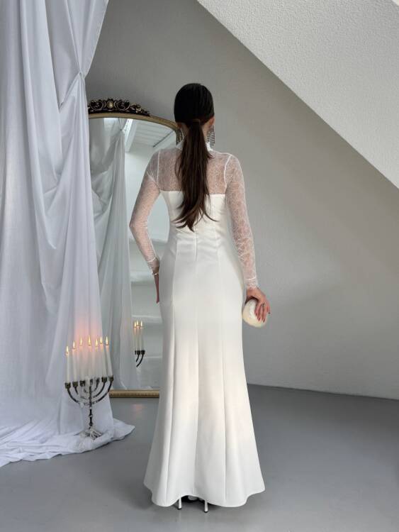 Noir Dantel Kol Maxi Elbise - Beyaz - 2