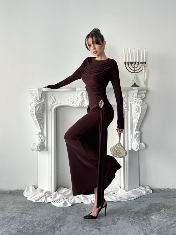 Nova Maxi Elbise - Acı Kahve - 4