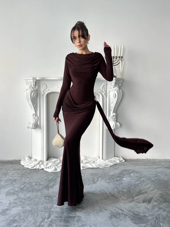 Nova Maxi Elbise - Acı Kahve - 1