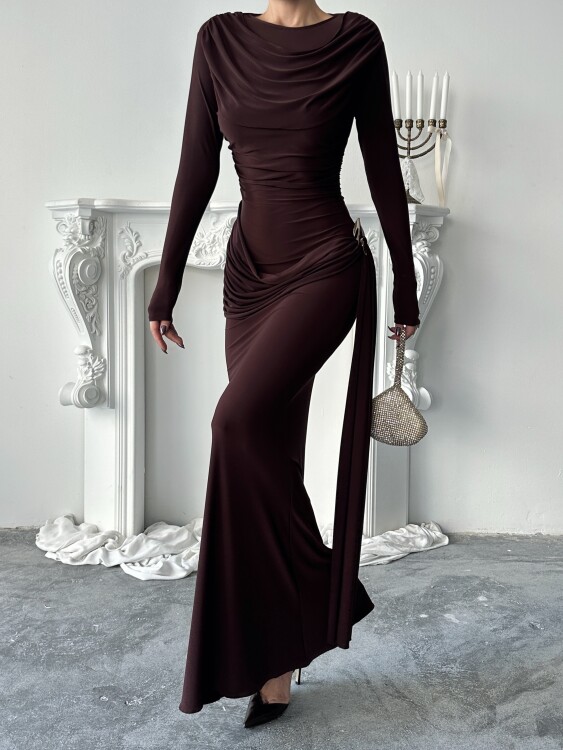 Nova Maxi Elbise - Acı Kahve - 5