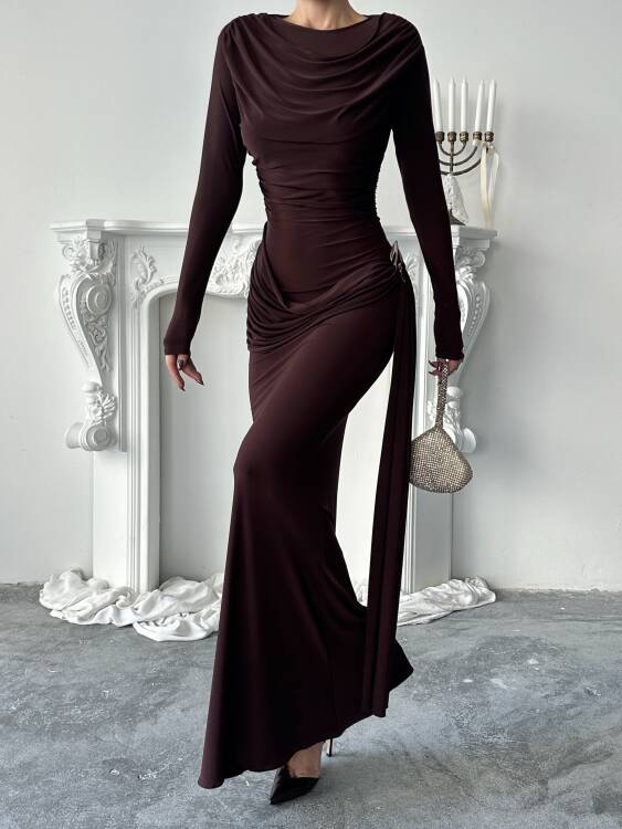 Nova Maxi Elbise - Acı Kahve - 5