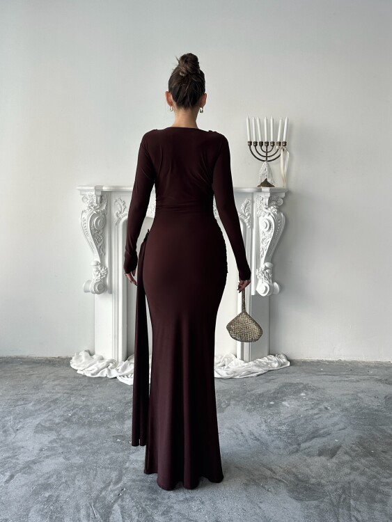 Nova Maxi Elbise - Acı Kahve - 6