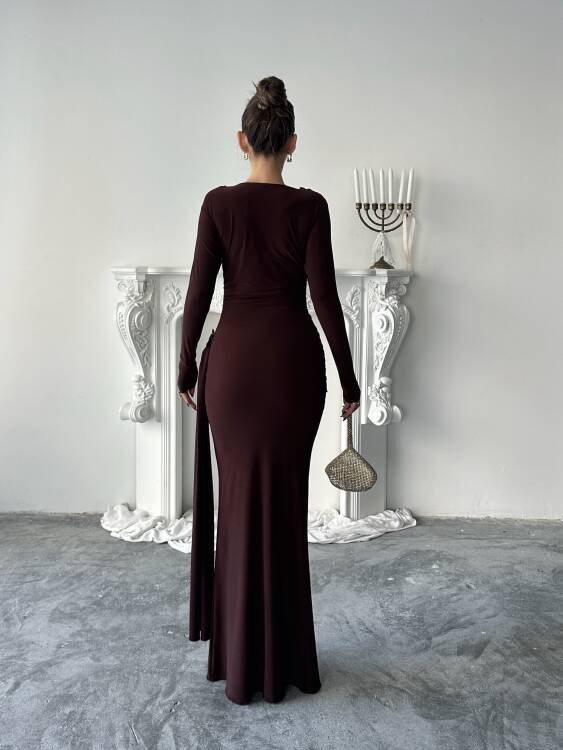 Nova Maxi Elbise - Acı Kahve - 6