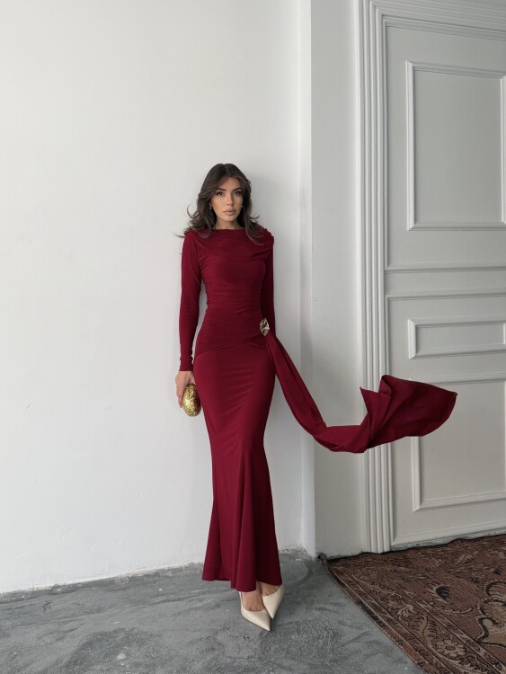 Nova Maxi Elbise - Bordo - 3