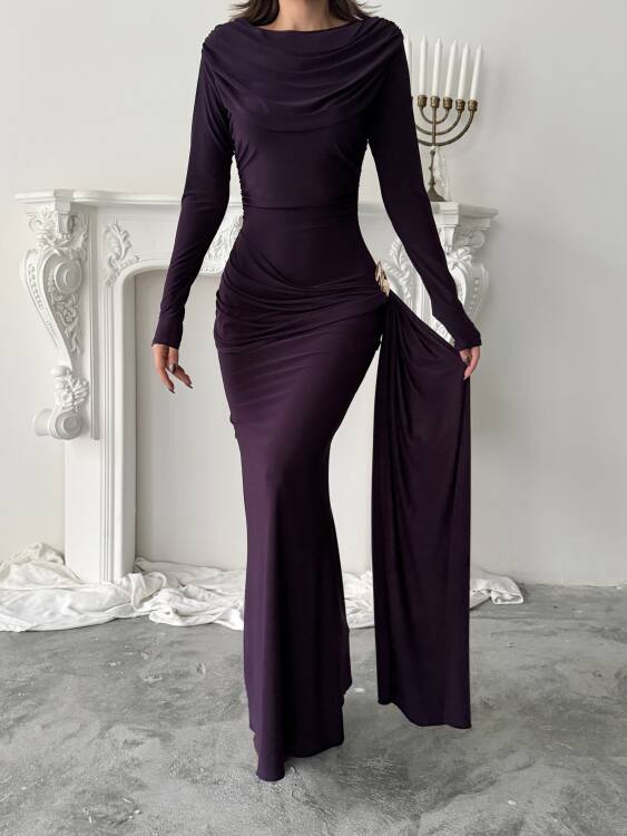 Nova Maxi Elbise - Mor - 7