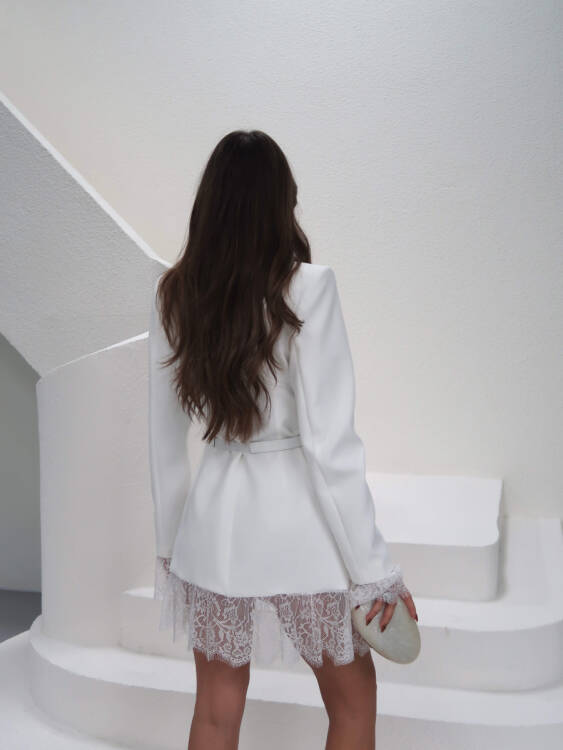 Odette Tül Detaylı Ceket Elbise - Beyaz - 3