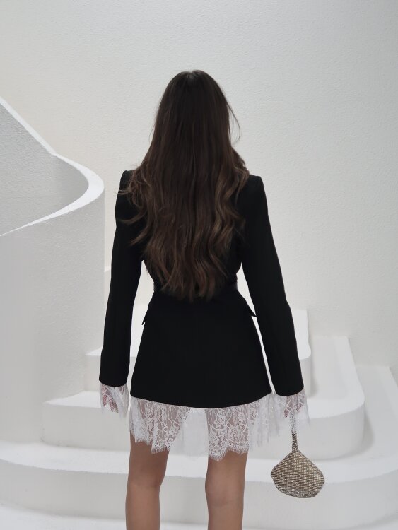 Odette Tül Detaylı Ceket Elbise - Siyah - 6