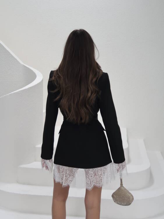 Odette Tül Detaylı Ceket Elbise - Siyah - 6