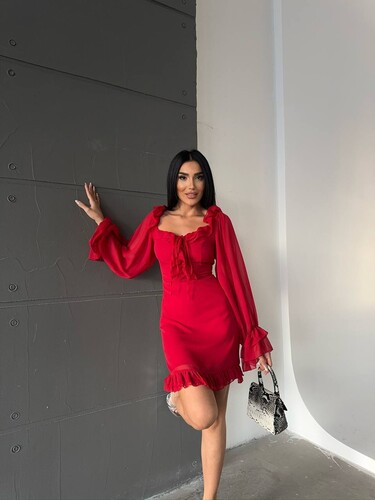 Olivya Elbise- Kırmızı - Thumbnail