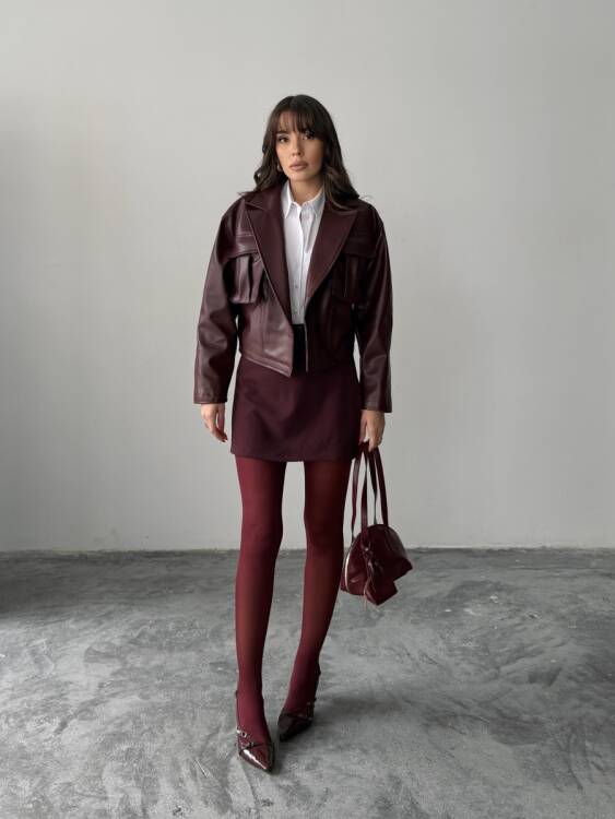 Owen Deri Ceket - Bordo - 4