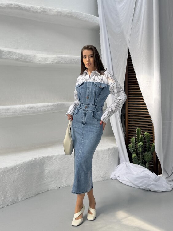 Pauline Midi Elbise - Denim - 1