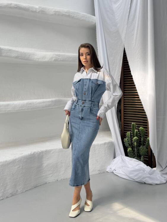 Pauline Midi Elbise - Denim - 1