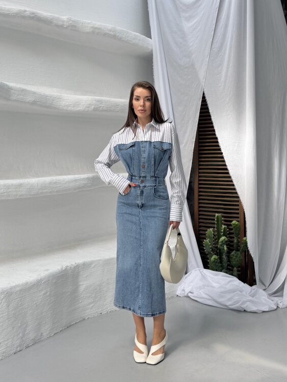 Pauline Midi Elbise - Denim - 3