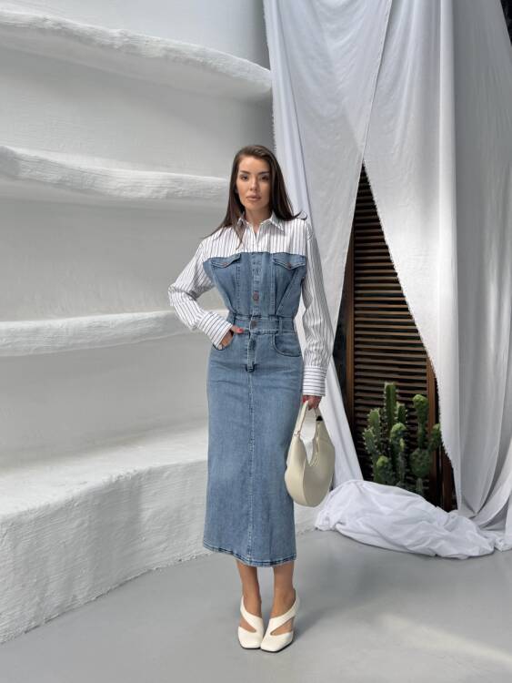 Pauline Midi Elbise - Denim - 3