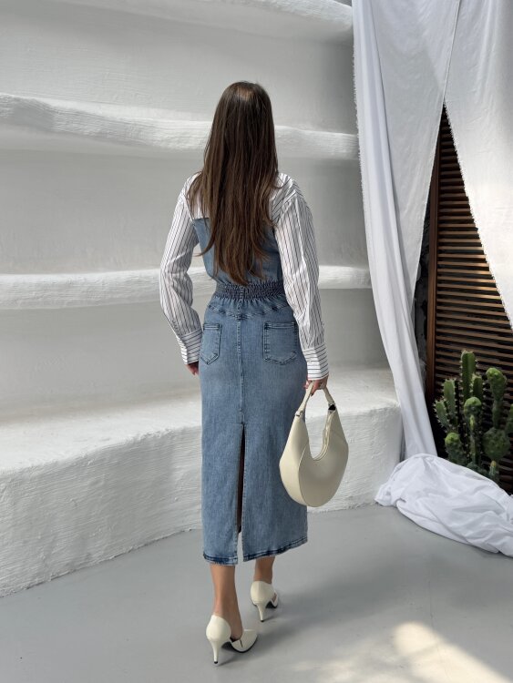 Pauline Midi Elbise - Denim - 5