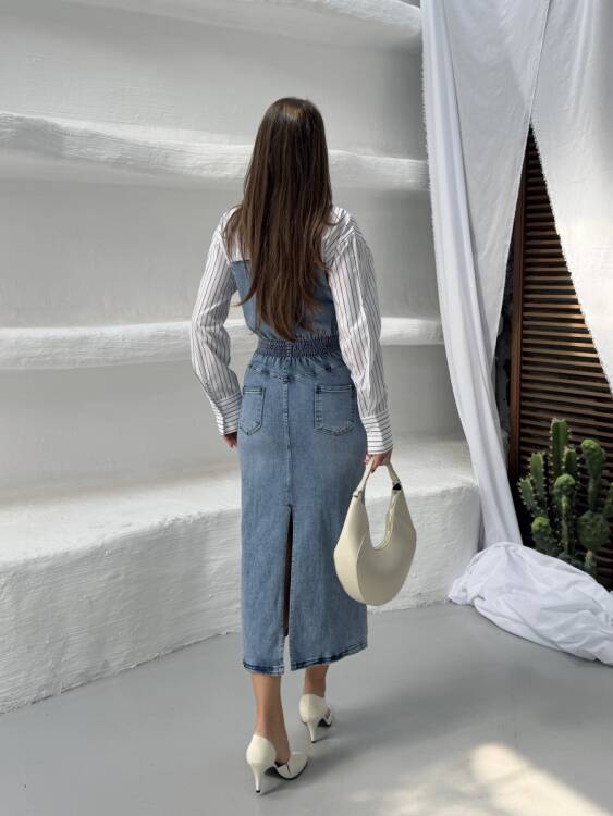 Pauline Midi Elbise - Denim - 5