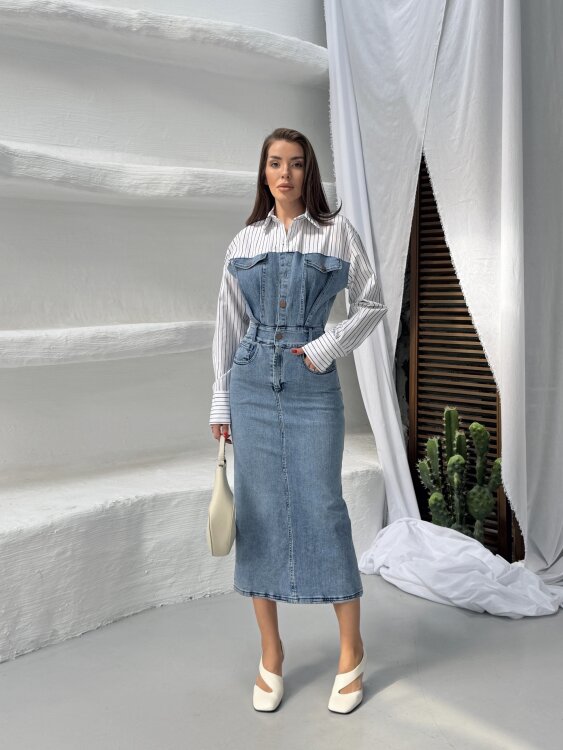 Pauline Midi Elbise - Denim - 6