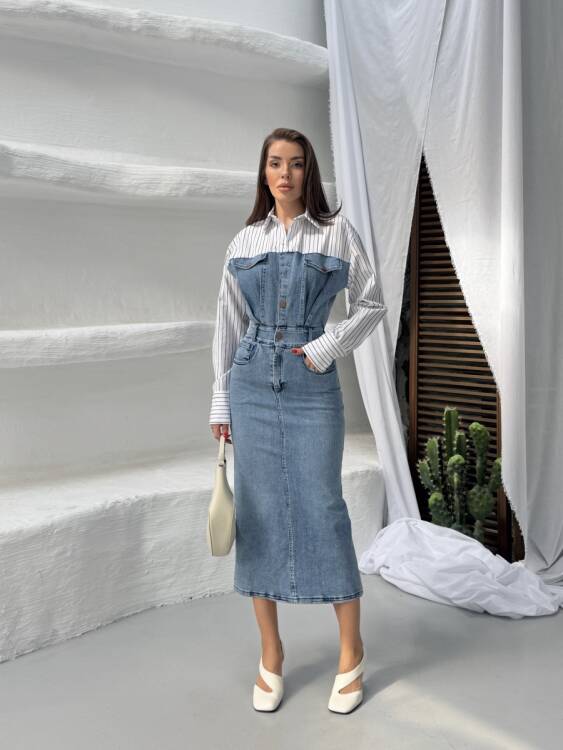 Pauline Midi Elbise - Denim - 6