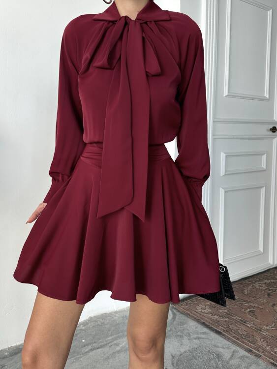 Pavero Elbise - Bordo - 5