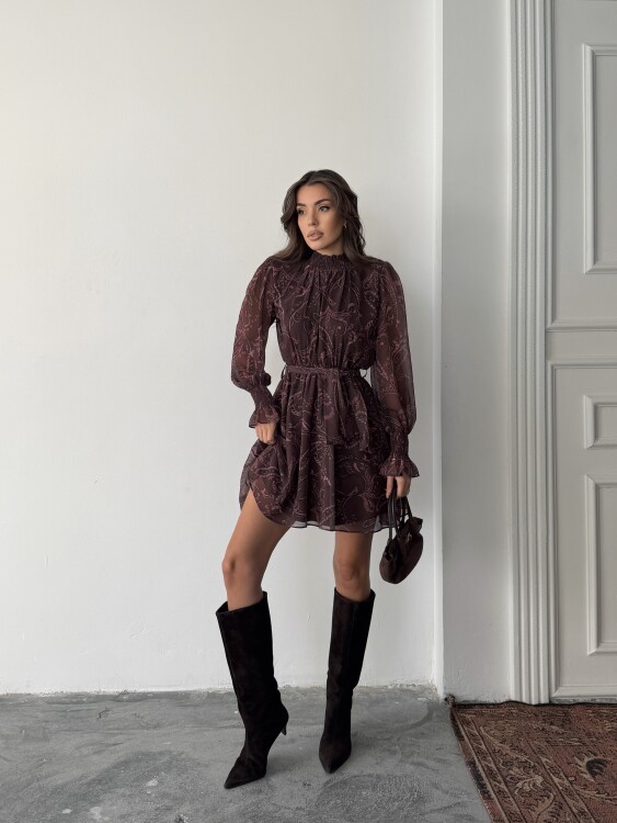 Pita Şifon Elbise - Acı Kahve - Sevenday