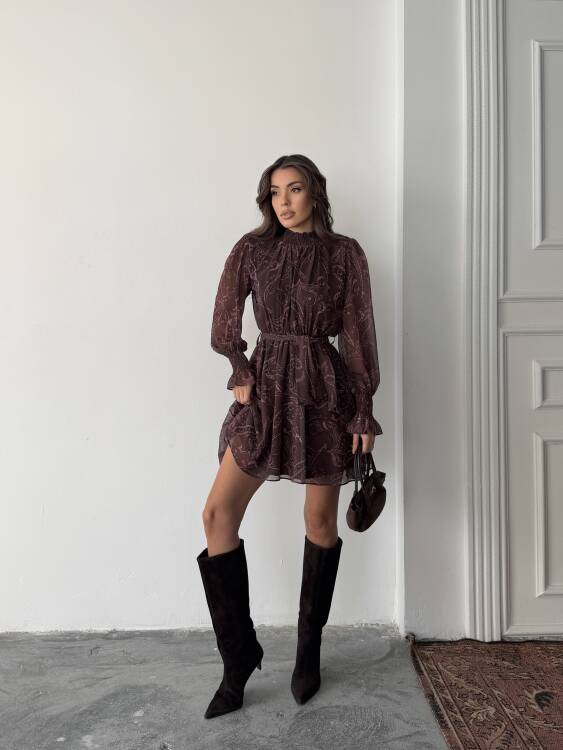 Pita Şifon Elbise - Acı Kahve - 1