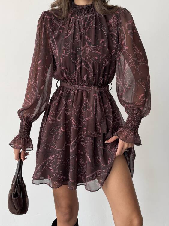 Pita Şifon Elbise - Acı Kahve - 5