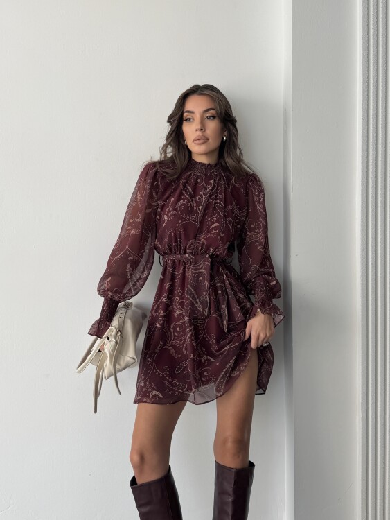 Pita Şifon Elbise - Bordo - Sevenday