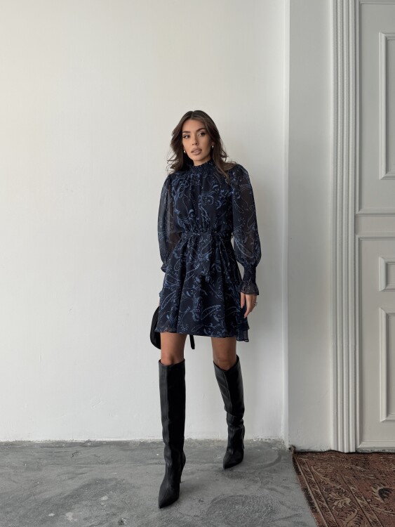 Pita Şifon Elbise - Lacivert - 5