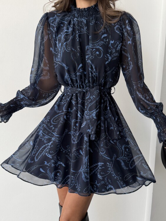 Pita Şifon Elbise - Lacivert - 6