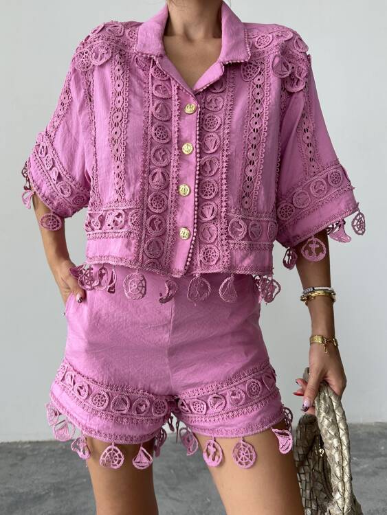 Primrose Gömlek - Şort Takım - Pembe - 4