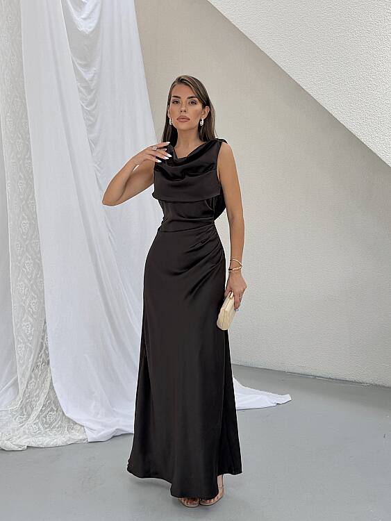 PURSLANE Maxi Elbise - Acı Kahve - 3