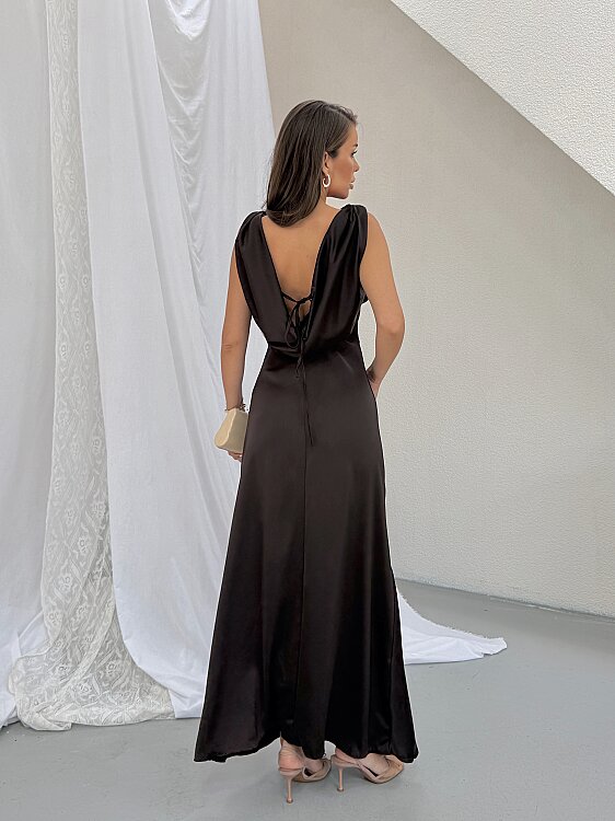 PURSLANE Maxi Elbise - Acı Kahve - 4