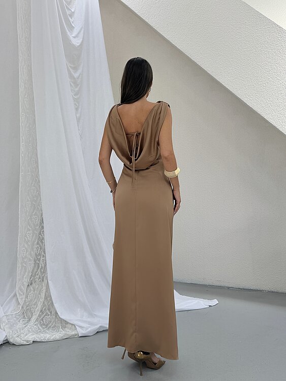 PURSLANE Maxi Elbise - Kahverengi - 5