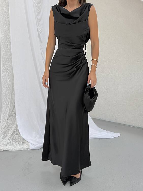 PURSLANE Maxi Elbise - Siyah - 5