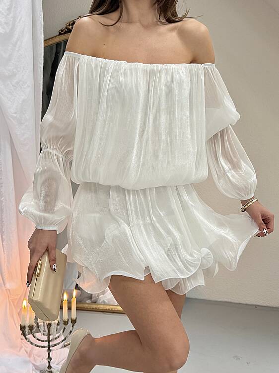 Rella Mini Elbise - Beyaz - 4