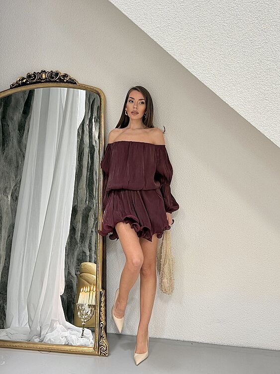 Rella Mini Elbise - Bordo - Sevenday