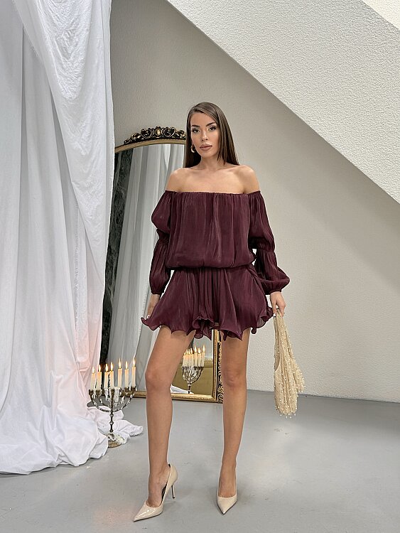 Rella Mini Elbise - Bordo - 3