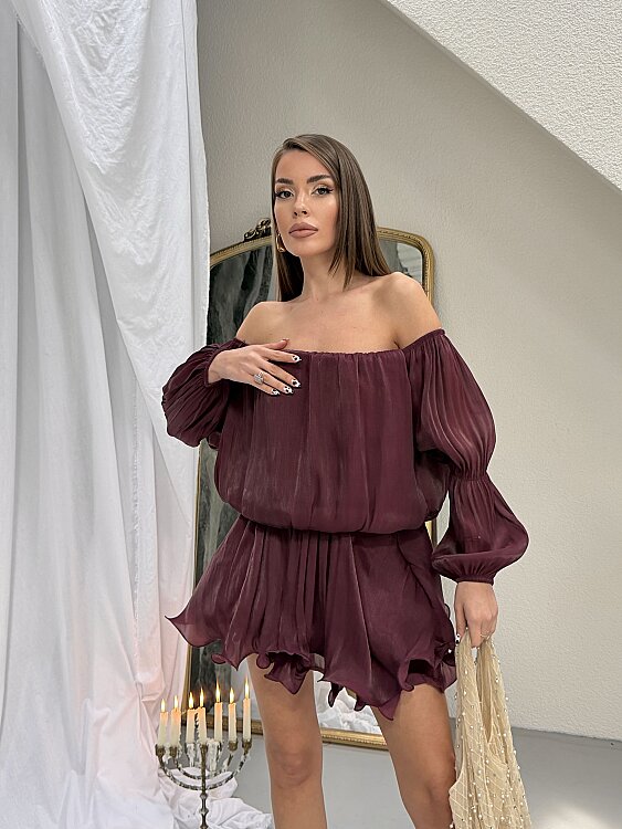 Rella Mini Elbise - Bordo - 4