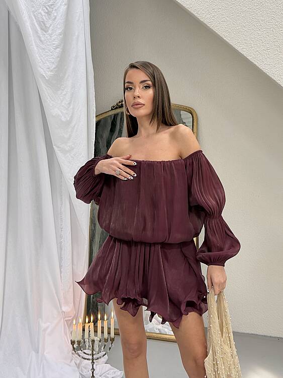 Rella Mini Elbise - Bordo - 4