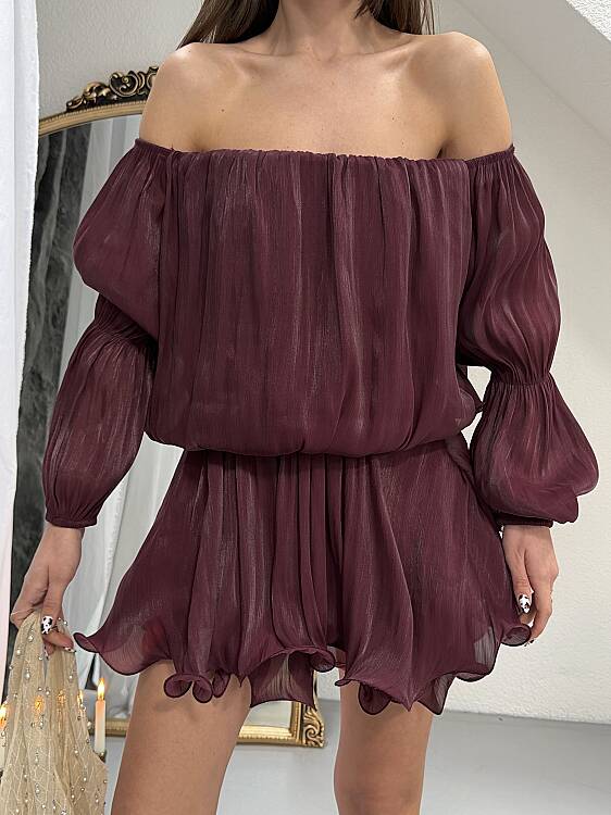 Rella Mini Elbise - Bordo - 5