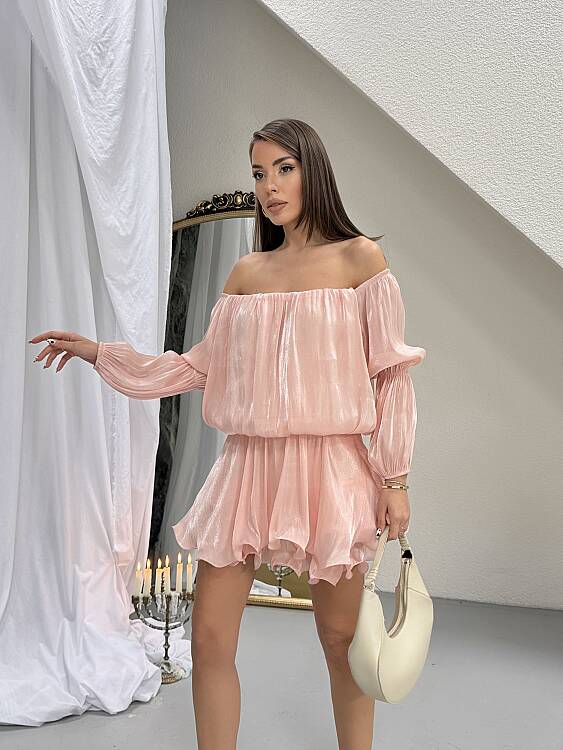 Rella Mini Elbise - Pudra - 1