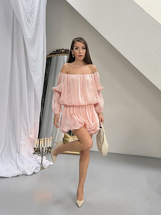 Rella Mini Elbise - Pudra - 3