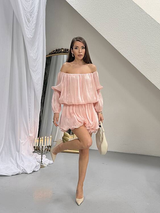 Rella Mini Elbise - Pudra - 3