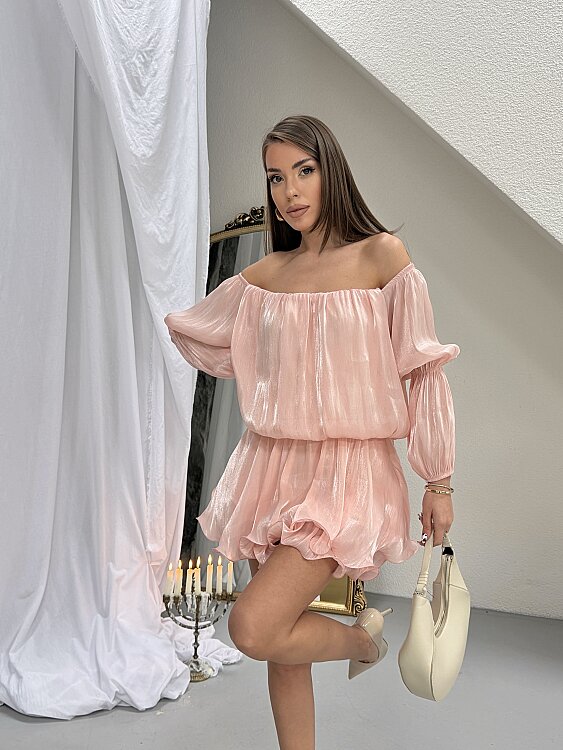 Rella Mini Elbise - Pudra - 4