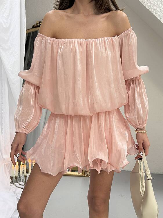 Rella Mini Elbise - Pudra - 6