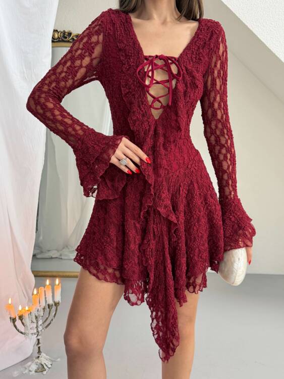 Rio Mini Elbise - Bordo - 2