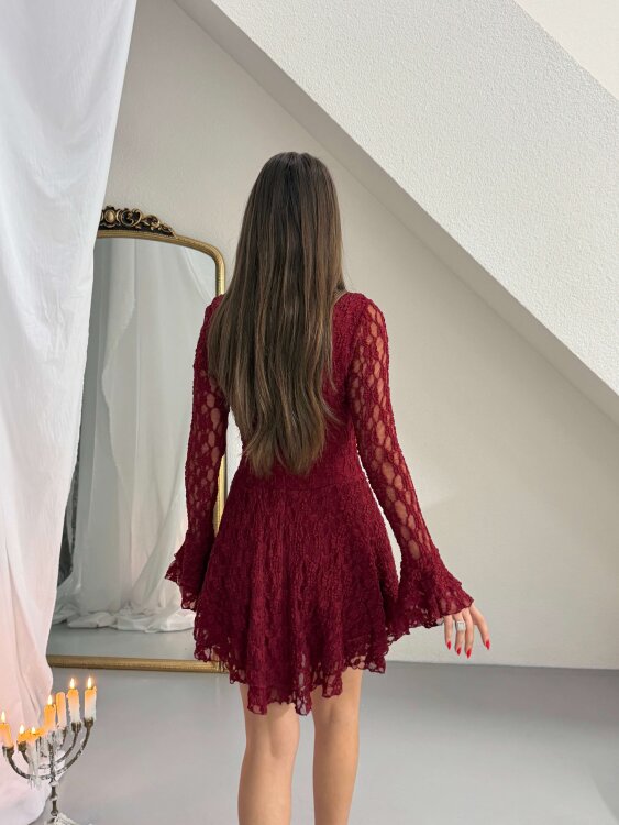 Rio Mini Elbise - Bordo - 3